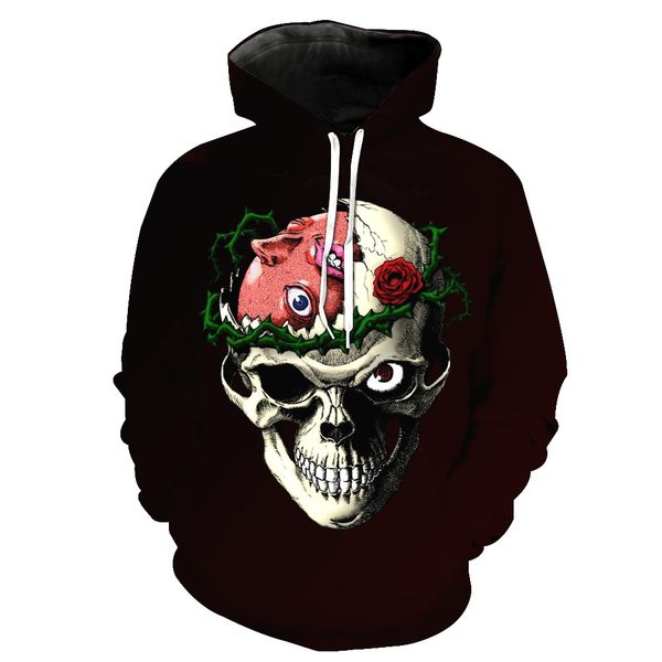 

foreign trade terror skull print hooded pocket pullover men's tide hooded men's clothing sweatshirts, Black