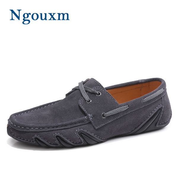 

ngouxm loafers men spring autumn handmade genuine leather moccasin men's casual shoes breathable lace-up fashion man footwear, Black