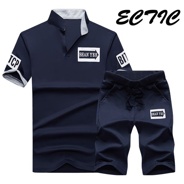 

2018 brand sportsuits men set polo suits summer 2pc short men's stand collar sportswear 2 pieces t-shirt shorts tracksuit, Black;blue