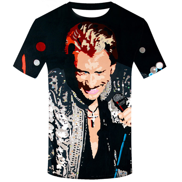 

fashion johnny hallyday rock star t shirt 3d print men/womens funny summer round collar short sleeve casual u1375, White;black