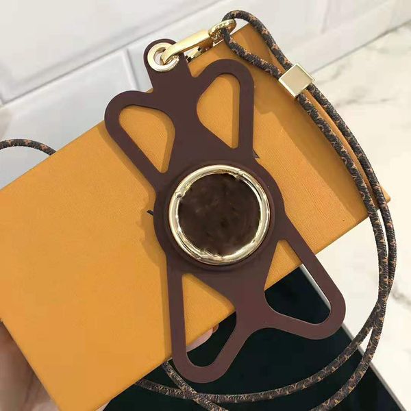 

designer phone case lanyard silicone holder luxury phone holder hardware embossed gold-color metal brand logo motif with box