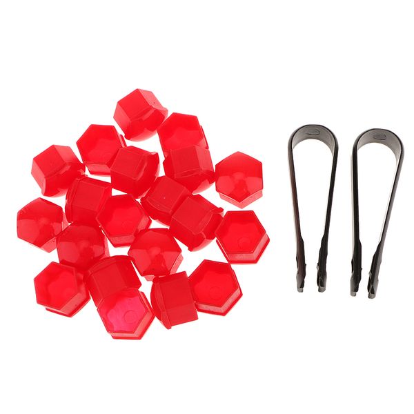 

20 pcs universal 17mm wheel lug nut bolt cover caps +removal tools (red