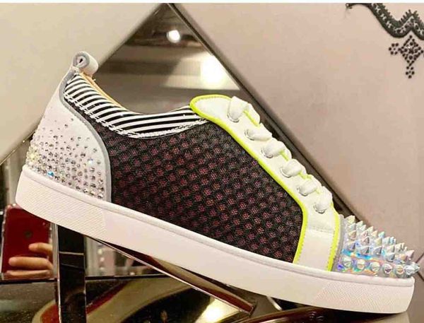 

summer fall low shoes spikes toe red bottom studs junior flat men,women luxury red sole sports trainers outdoor walking party shoes, Black