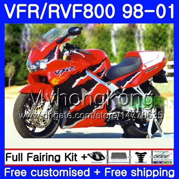 Corpo preto vermelho corpo para HONDA Interceptor VFR800R VFR800RR 98 99 00 01 259HM.9 VFR800 VFR 800RR VFR 800 RR 1998 1999 2000 2001 Kit de carenagem