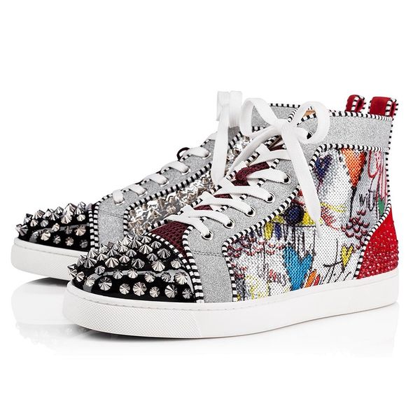 

fashion designer luxury red bottoms shoes men women studded spikes platform sneakers vintage genuine leather casual rivet sneaker 36-45 cs01, Black