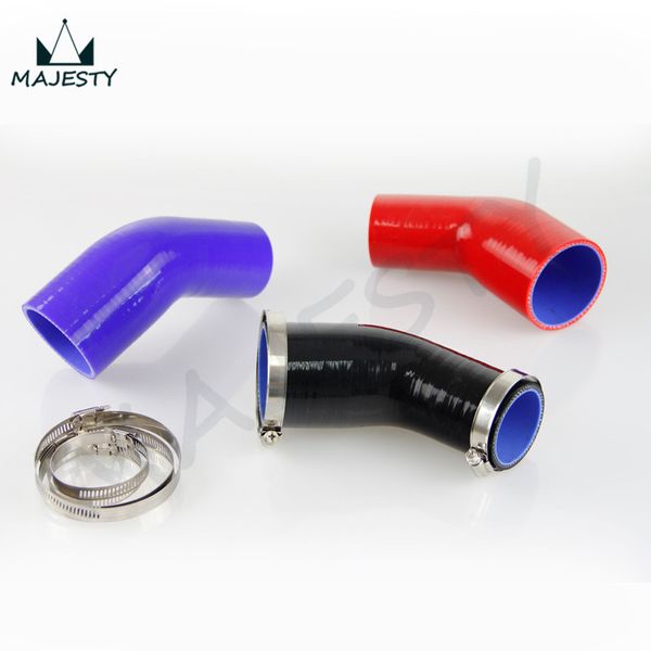 

2.75" to 3" 70mm - 76mm silicone 45 degree elbow reducer pipe hose+clamps +2clamps black/blue/red