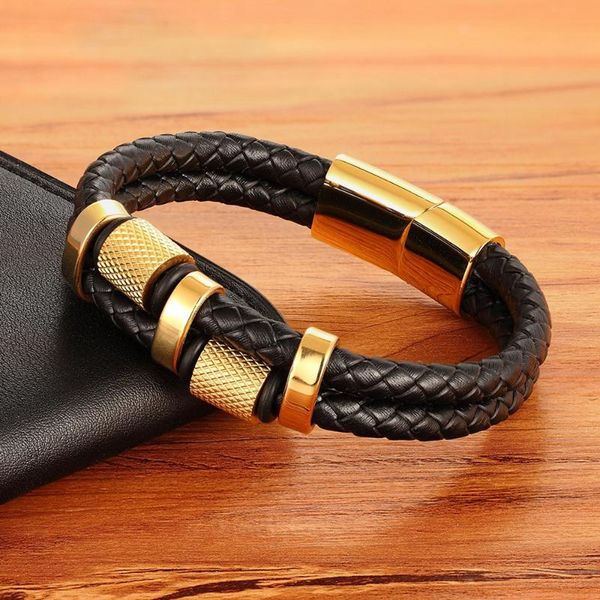 

irregular pattern shape men's fashion stainless steel leather bracelet custom 3 colors classic for handsome boys birthday gift, Golden;silver