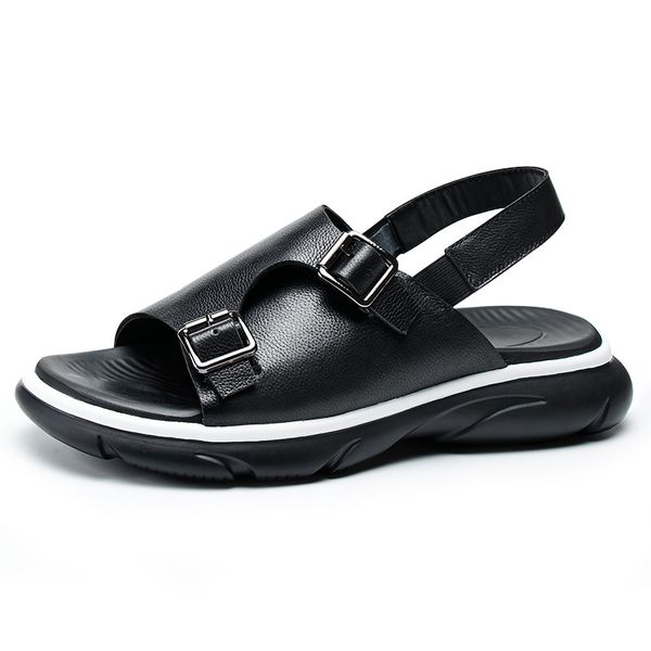

comfortable mens casual sandals mens gladiator sandals summer genuine leather cowhide beach outdoor anti-skid, Black
