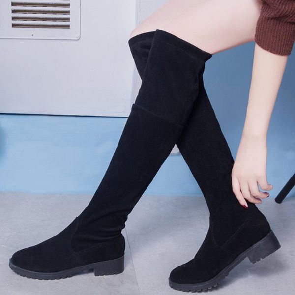 

women boots 2018 fashion winter over the knee boots women low heel shoes, Black