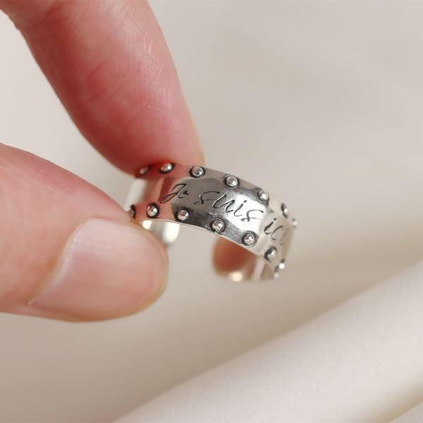 

louleur 925 sterling silver letter wide rings silver vintage round bead rock style texture korea open rings for women jewelry, Golden;silver