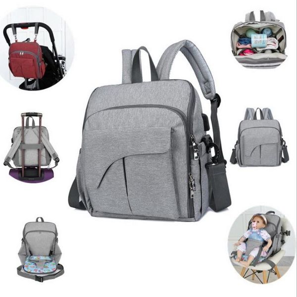 

10pcs fixed chair fashion mummy maternity baby nappy bag backpack usb waterproof diaper bags baby