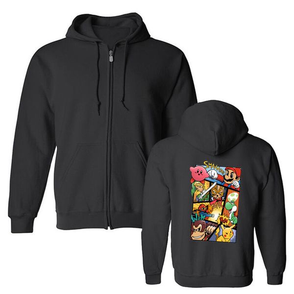 

fashion men's hoodies super smash bros mario link funny awesome artwork printed fleece sweatshirt harajuku streetwear, Black