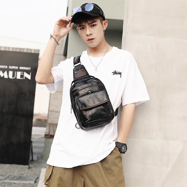 

2019 new chest bag men's pu leather shoulder messenger bag large capacity men's