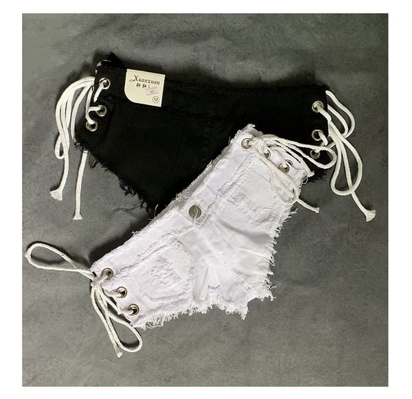 

женские джинсовые дизайнерские шорты сексуальные кнопки горячая кнопка ночного клуба fly низкой талией сексуальные отверстия джинсовые шорты, White;black