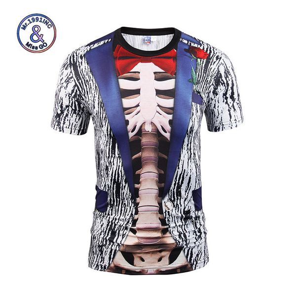 

мужская дизайнерская поддельная футболка из двух частей 3-мерный цифровой печатный узор кости короткая футболка с коротким рукавом, White;black