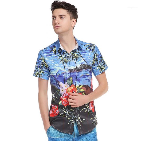 

loose shirts 20ss men new summer men hawaiian beach shirts casual 3d floral short sleeve, White;black