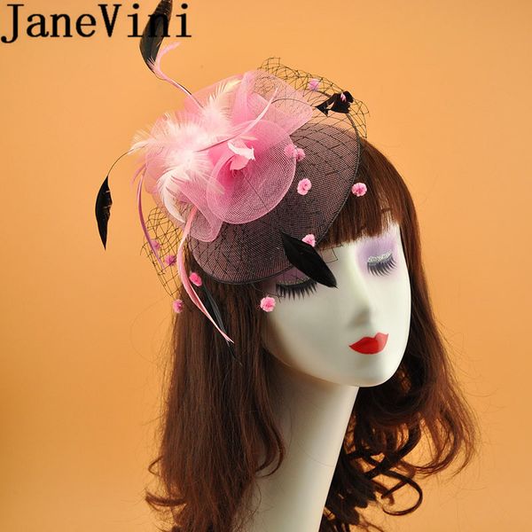 

janevini 2019 розовые перья вуаль невесты шляпа головной убор женщины чародей оголовье свадьба свадебная чистая шляпа с заколкой для волос ч