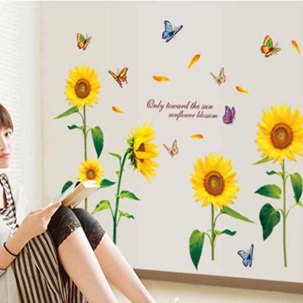 Removable Sunflower Background Wall Stickers Poster Plant Paster Decals Wallpaper Decor Living Room Decoration Star Stickers For Walls Star Wall