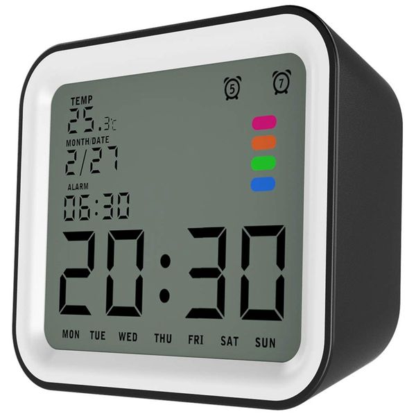 

alarm clock square design multifunctional wake up alarm clock with snooze, calendar, thermometer, backlight function and hours d
