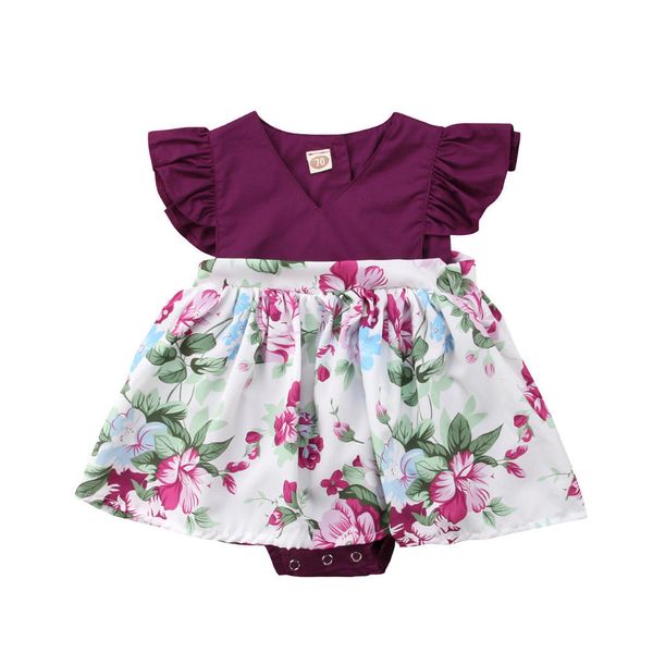 

2018 fashion newborn princess baby girls flower dress bodysuit jumpsuit outfit babysuit clothes 1 pcs 0-24m, White