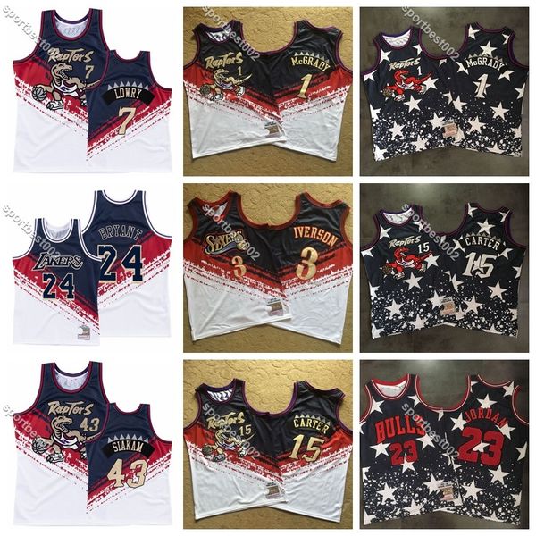 

День независимости Мужчины Ретро Mitchell Ness Мода Swingman Баскетбол Джерси # 1 Hardaway # 1 McGrady # 3 Айверсон # 15 Картер # 23 Джеймс рубашках S-XXL