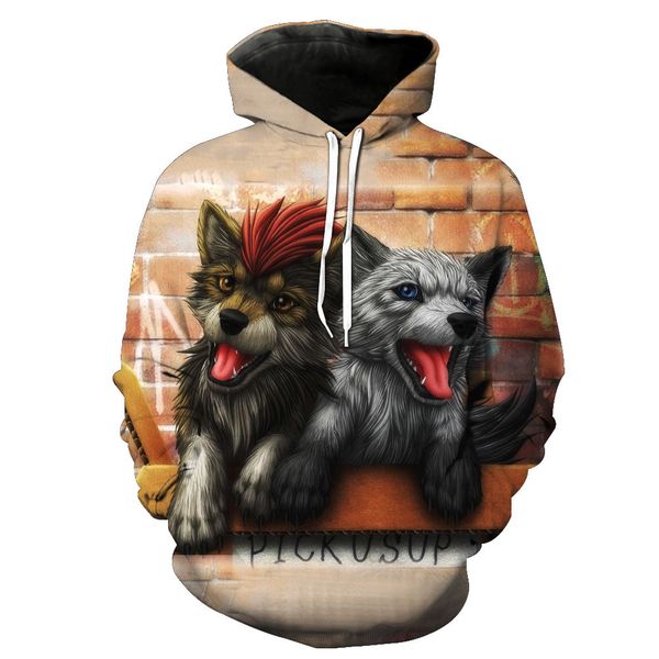 

wolf print cap pocket head suit men's fashion hat men's clothing sweatshirts, Black