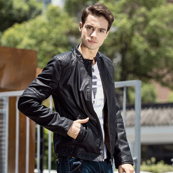 

поставка 2018 куртка европа и америка локомотив кожаное пальто стиральная pu кожаный углеродную сажу мужская, Black