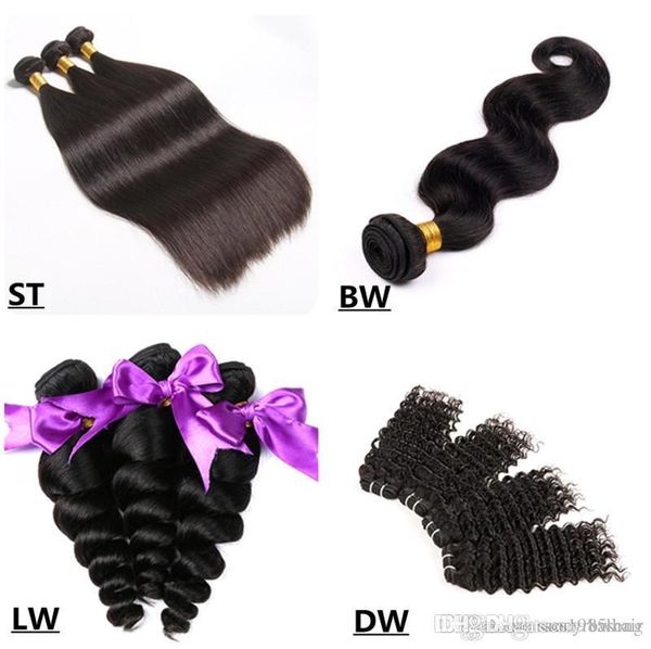 

4 bundles 10-28 inch brazilian human hair loose wave deep curly body wave straight color 1b black