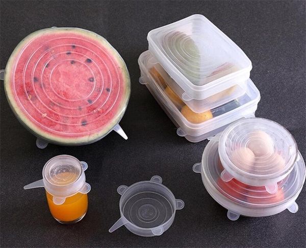 

1 set silicone stretch suction pot lids 6pcs/set food grade fresh keeping wrap seal lid pan cover kitchen tools accessories