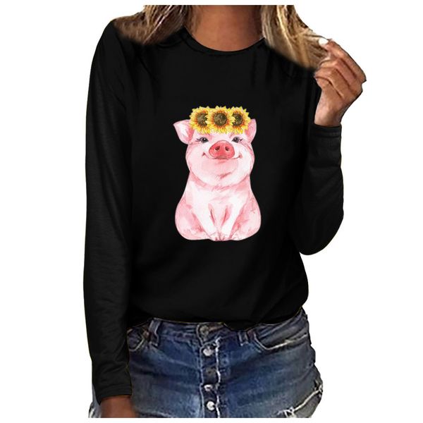 

women fashion animal pattern plus size sweatshirts female print round neck long sleeved leisure hoodies ladies streetwear, Black