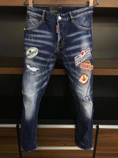 

2020ss italy icon d2 classic fashion man jeans hip hop mens casual designer ripped jeans distressed skinny denim biker jeans men pants, Blue