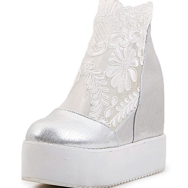 

2019 spring summer wedges sandal lace platform sandals silver sandals high heels inner increase inside the sponge cake thick bottom, Black