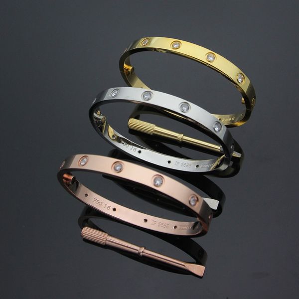 

Titanium Steel Screw Screwdriver Bracelets bangles for women 18K silver rose gold love bracelet Men with ten CZ stones bangle Couple Jewelry