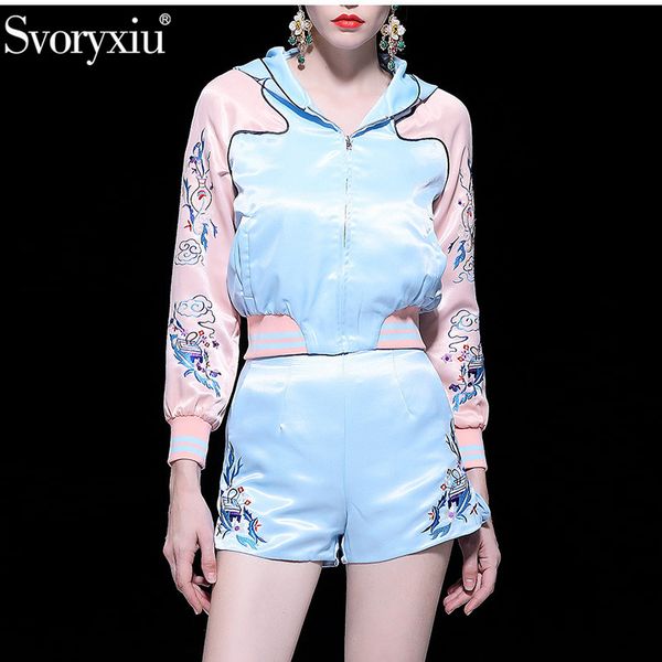 

svoryxiu fashion designer spring summer shorts sets women's flower embroidery casual sweatshirts two piece set, White