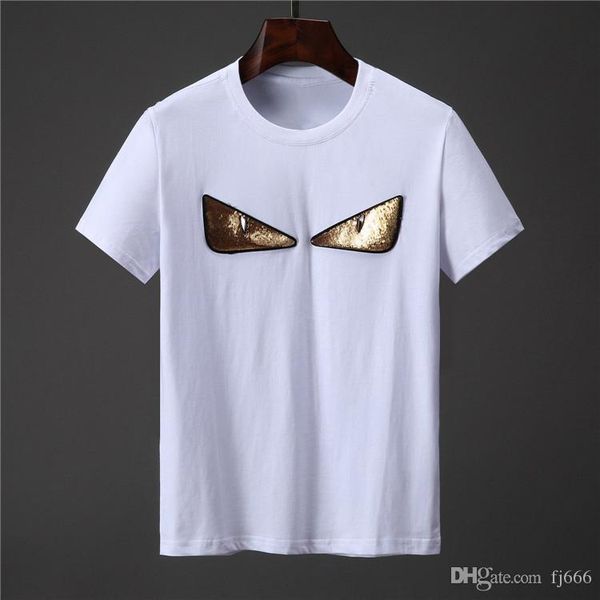 

2019 brand new design black white mens tshirts cute eyes embroidery casual t shirt men short sleeve cotton t shirts tees, White;black