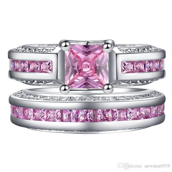 

new fashion imitation platinum, pink and blue zircon set ring jewelry with diamond ring