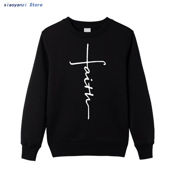 

new 2020 mens cross faith letter print cotton sweatshirts male boy skate men women pullovers hoodies jesus christian, Black