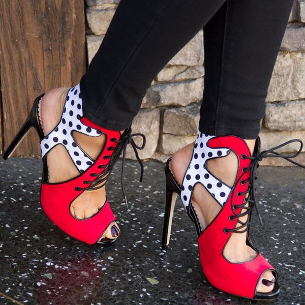 

ashiofu handmade ladies high heel sandals patchwork leather summer shoes cross-lace-up party prom fashion sandals shoes, Black