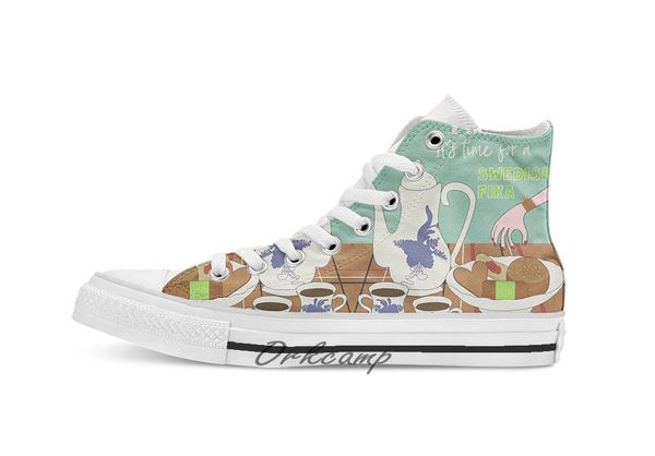 

swedish fika collection #3 custom casual high lace-up canvas shoes sneakers drop shipping