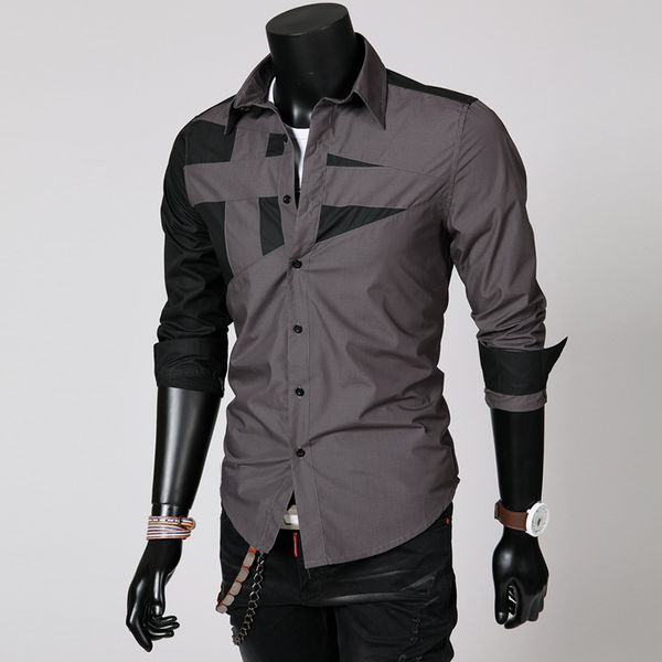 

2018 new men shirt camisa masculina fashion cotton long sleeve patchwork slim dress shirts mens dropshipping, White;black