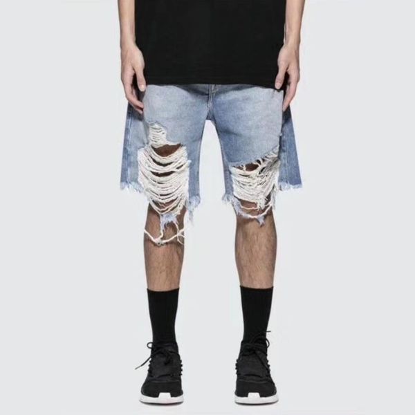 

light blue denim проблемные шорты 2019 хип-хоп skateboarder ripped жан короткие streetwear, White;black