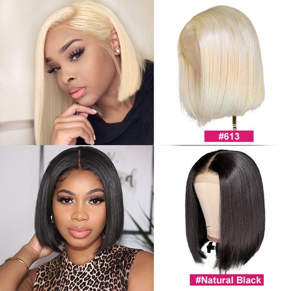 Ishaw Malaysian 13*1 T Part Lace Front Wig Bob Brob Brazilian человеческие парики волос 613 светло-цвет-цвет Peruvian для женщин всех возрастов 8-14 дюймов S