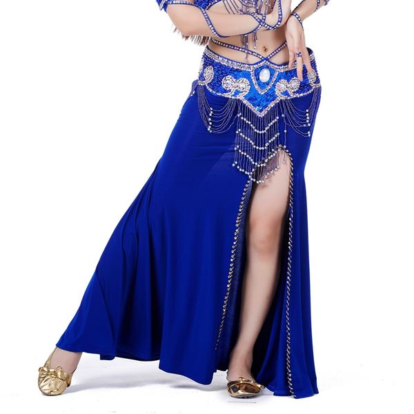 

professional women belly dance costume with slit modal cotton skirt dress, Black;red