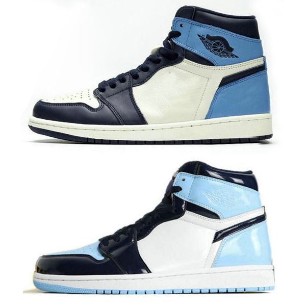 

mens 1 high og unc patent obsidian blue 2019 new men women basketball shoes 1s trainers 555088-140 cd0461-401 size 36-46