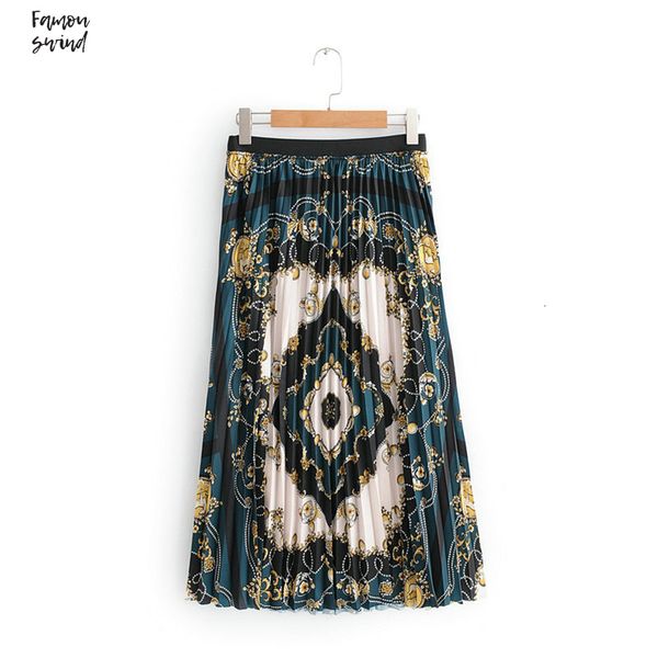 

flower s print skirts pleated vintage new arrival women lady skirt female casual chic midi skirts faldas mujer qj11, Black