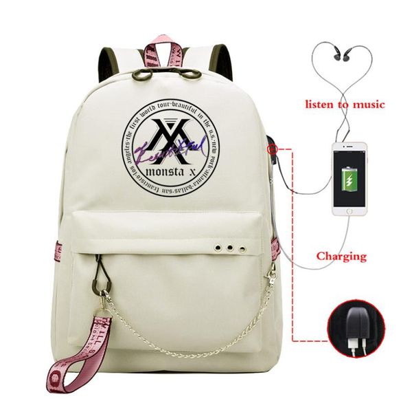 

new design korean backpack girls schoolbag usb charging bookbag monsta x kpop waterproof kids travel bags escolar dropshipping