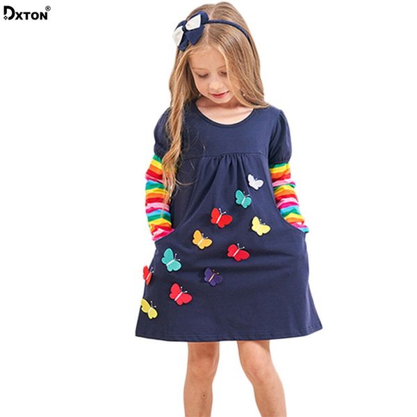 

dxton 2018 new girls dresses long sleeve baby girls winter dresses kids cotton clothing casual for 2-8 years children, Red;yellow