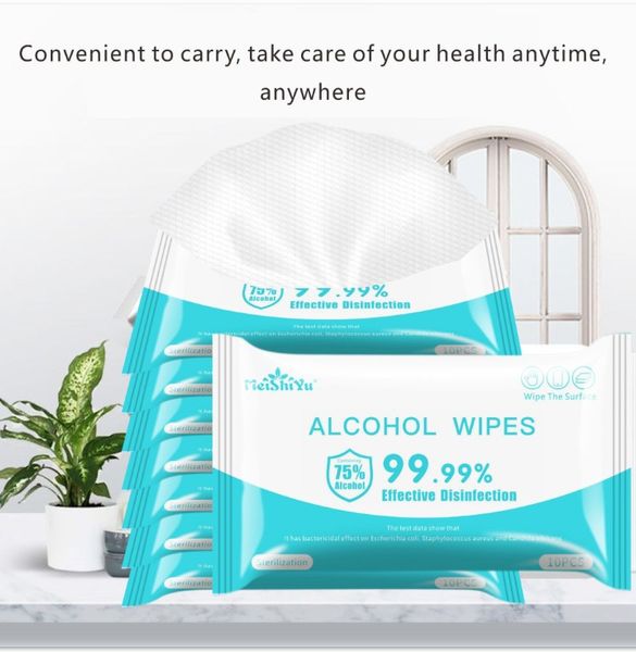 

10 листов пакет спирт дезинфекция влажные салфетки портативный 75% спирт тампоны колодки салфетки антисептическое моющее средство стерилизация влажная салфетка FS9520