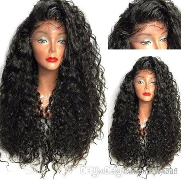 

женская мода черный длинные вьющиеся боковые прощания кружева фронт высокотемпературного волокна волос человеческих волос синтетические воло, Black