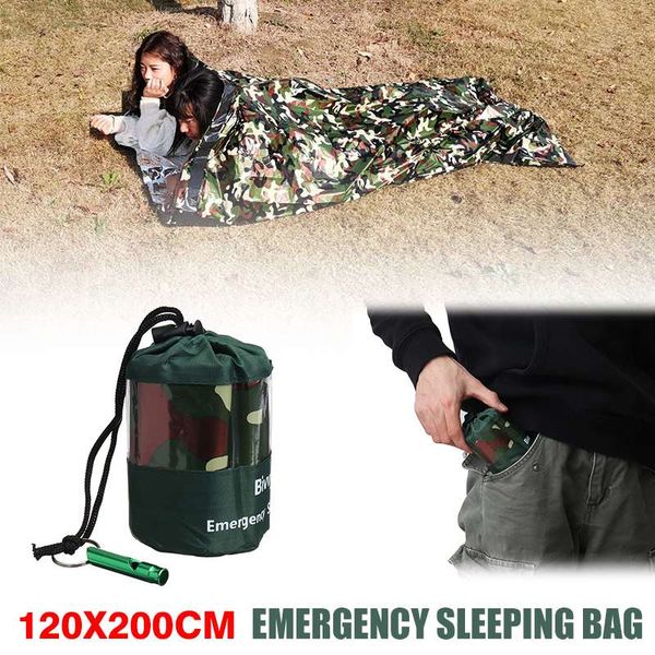 

120*200cm camouflage outdoor waterproof emergency sleeping bag hiking survival rescue thermal first aid blanket camping foil rescue blanket